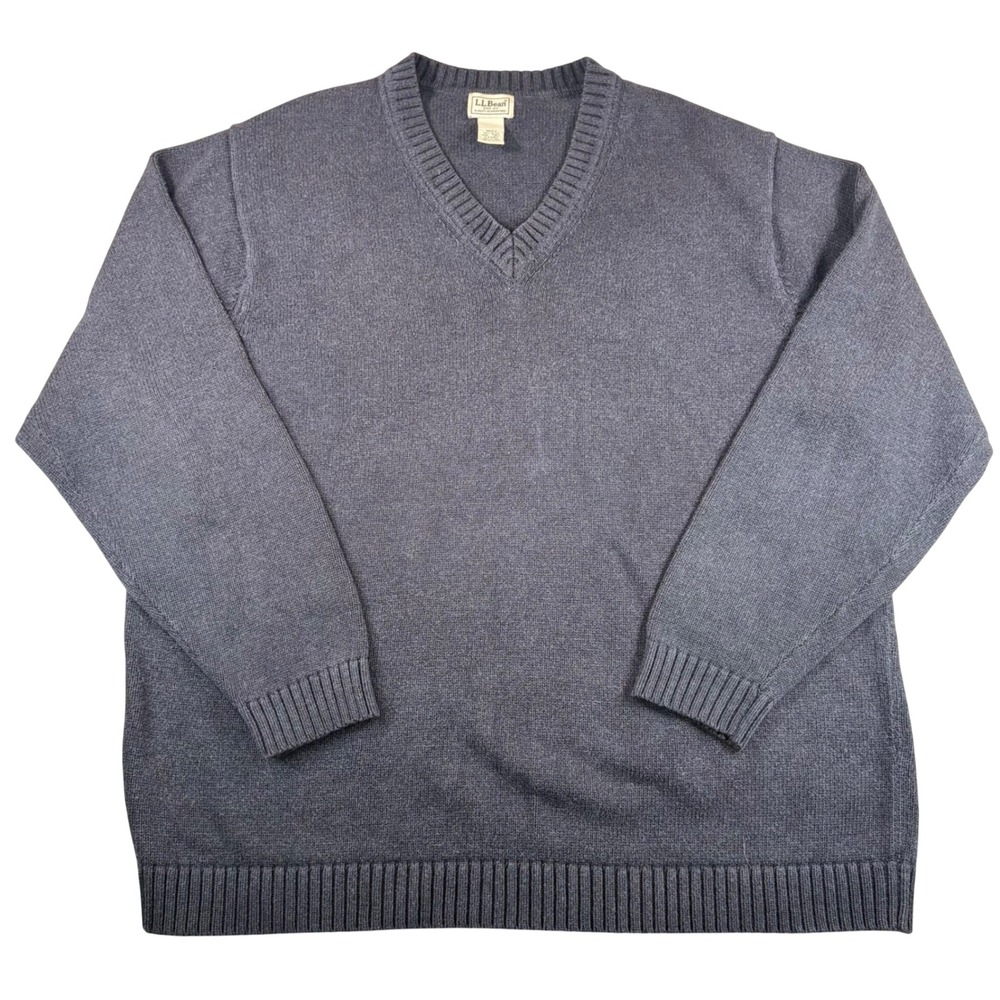 LL Bean Sweater V-Neck Mens XXL Tall Charcoal Grey Cotton Knit Classic Preppy